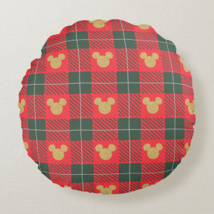 Coussins Ronds Yuletide Joy  Mickey Christmas Plaid Motif