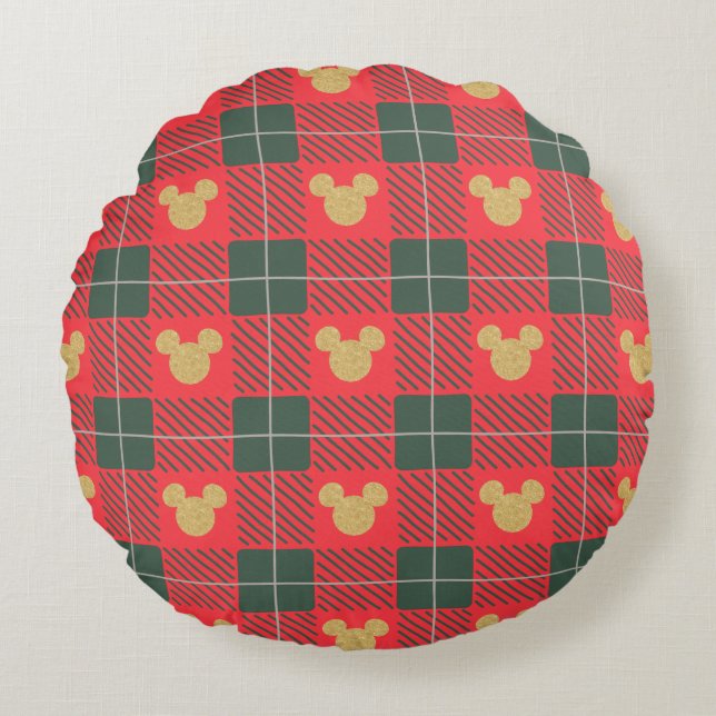 Coussins Ronds Yuletide Joy| Mickey Christmas Plaid Motif (Devant)