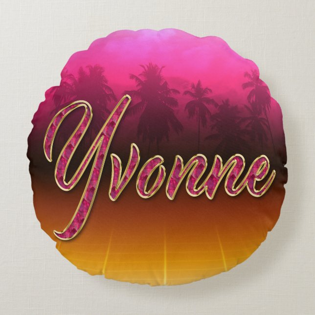 Coussins Ronds Yvonne Prénom Golden Pink (Devant)
