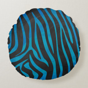 Coussins Ronds Zebra Black et Blue Print