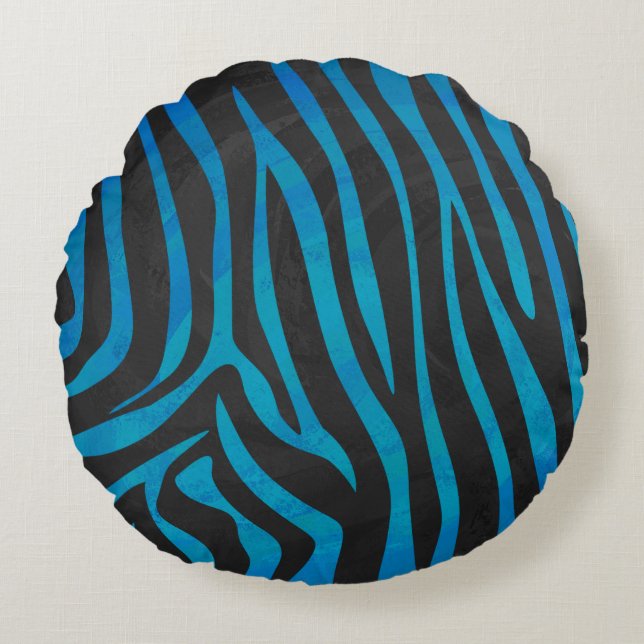 Coussins Ronds Zebra Black et Blue Print (Devant)
