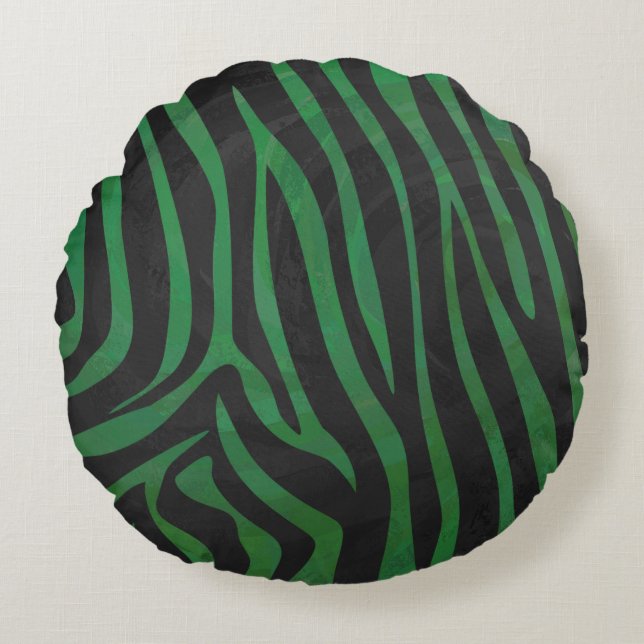 Coussins Ronds Zebra Black et Green Print (Devant)