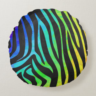 Coussins Ronds Zebra Black et Rainbow Print