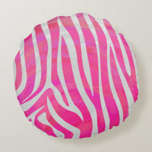 Coussins Ronds Zebra Hot rose et blanc Silhouette