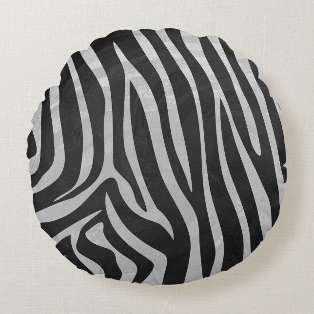 Coussins Ronds Zebra noir et gris clair (Devant)