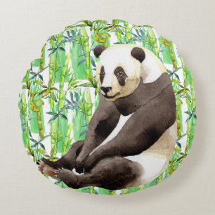 Coussins Ronds Zhen Zhen le panda sur bambou 