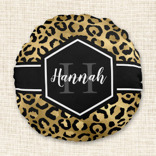 Coussins Ronds Zones Leopard Or Monogramme noir
