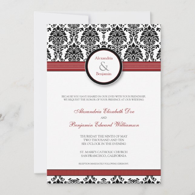 : coutume : Faire-part de mariage noir/rouge de (Devant)