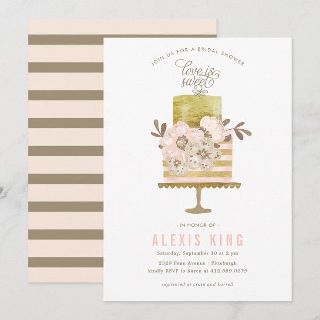 Couture Cake Gold Bridal Douche Invitation (Devant / Derrière)