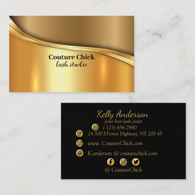 Couture Chick Lash studio gold textures  Business  Business Card (Front/Back)