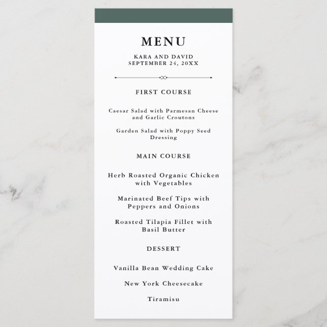 Couture élégante | Menu Mariage vert riche (Devant)