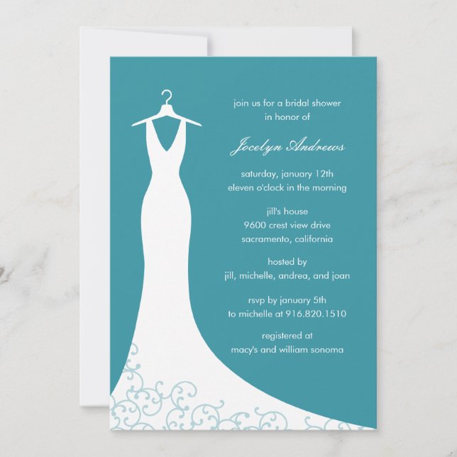 Couture Gown Bridal Shower Invitation (Turquoise) (Devant)