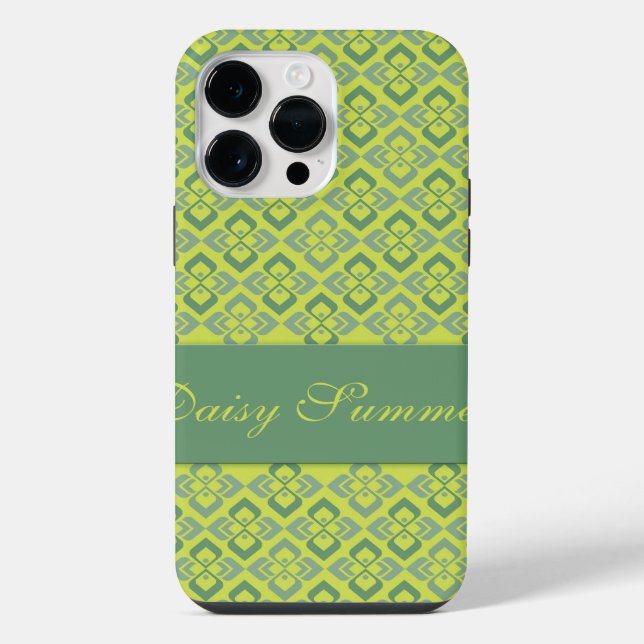 Couture inspired name green diamond patterned iPhone case (Back)