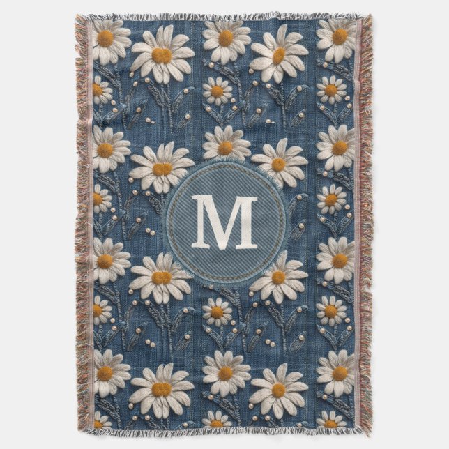 Couverture 3D Daisy Embroidery Denim Custom Blanket  (devant Vertical)