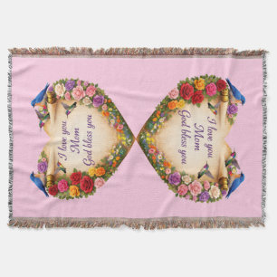 Couverture à jeter "Je t'aime maman..." Cœur flora