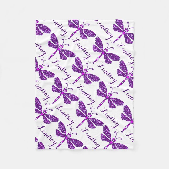 Couverture à motifs de libellule stylisée violet n (Devant)