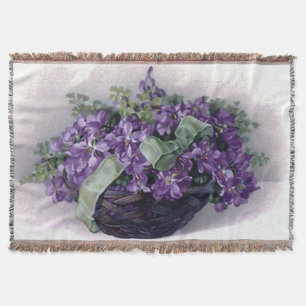 Couverture Afghan vintage de panier de violettes