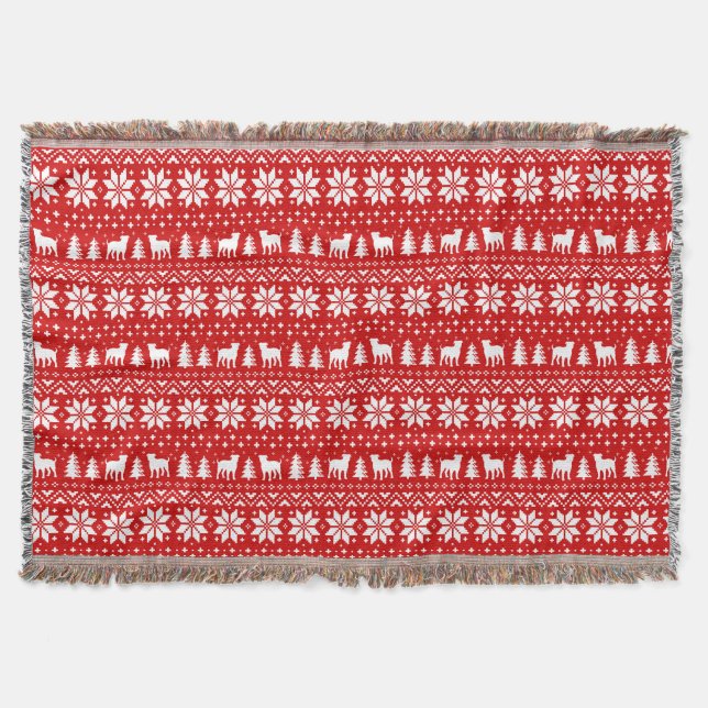 Couverture American Bulldog Silhouettes Motif de Noël Rouge (Devant)