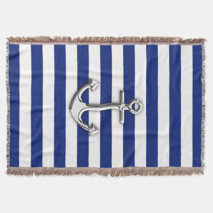 Couverture Ancre Chrome nautique sur les rayures de marine