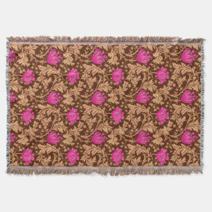 Couverture Anémone de William Morris, brun et rose de fuchsi