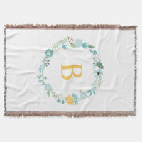 Aqua et Yellow Monogramme Floral Wreath