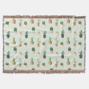 Couverture Aquarelle Cactus Motif Mint Vert