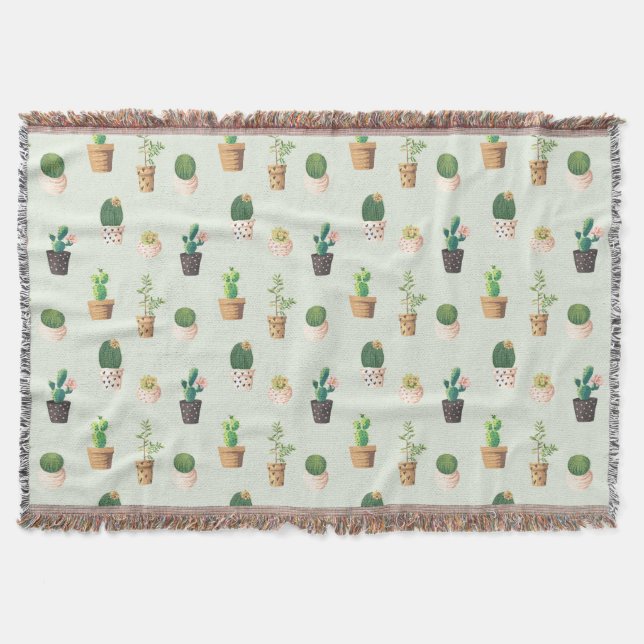 Couverture Aquarelle Cactus Motif Mint Vert (Devant)