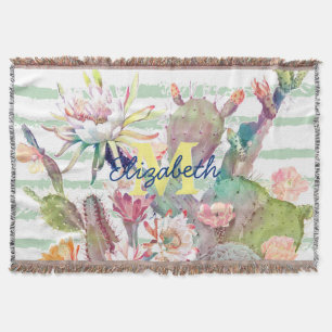 Couverture Aquarelle cactus, motifs floraux et rayures