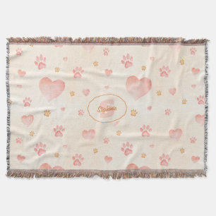Couverture Aquarelle Coeurs et Empreintes de pattes Motif