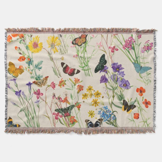 Couverture Aquarelle Fleurs sauvages & papillons Jardin Flora (Devant)