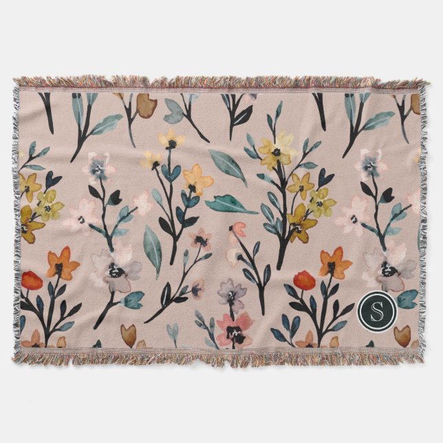 Couverture Aquarelle florale Boho Rose Dusty personnalisée (Devant)