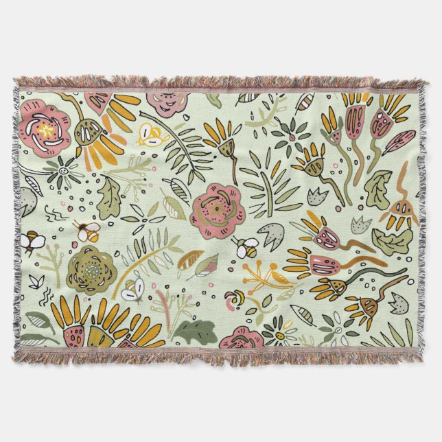 Couverture Aquarelle Florale Fleurs d'abeille Élégante Modern (Devant)