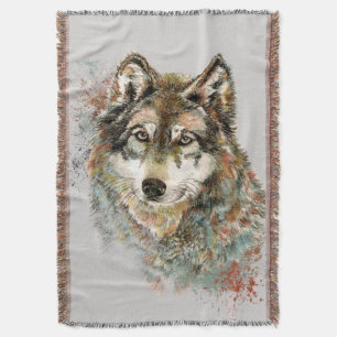 Couverture Aquarelle Gris Loup Animal Faune Nature Art