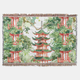 Couverture Aquarelle Pagode asiatique dans paysage verdoyant 