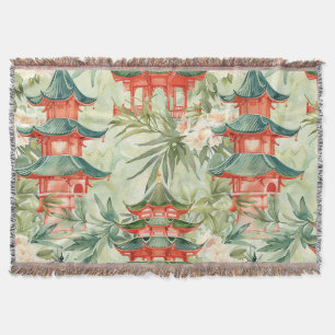 Couverture Aquarelle Pagode asiatique dans paysage verdoyant