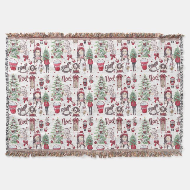 Couverture Aquarelle peinte à la main rouge éléments de Noël (Devant)