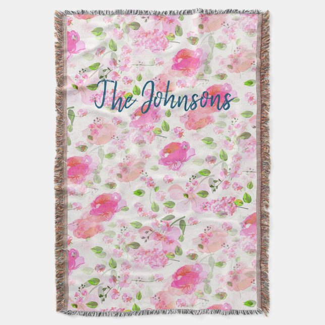 Couverture Aquarelle rose Motif de jardin Floral (devant Vertical)