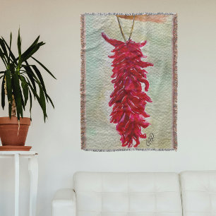 Couverture Aquarelle Rouge Chili Ristra Nouveau Mexique