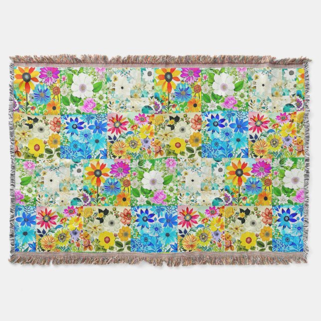 Couverture Art de patchwork floral aquarelle fleurs (Devant)