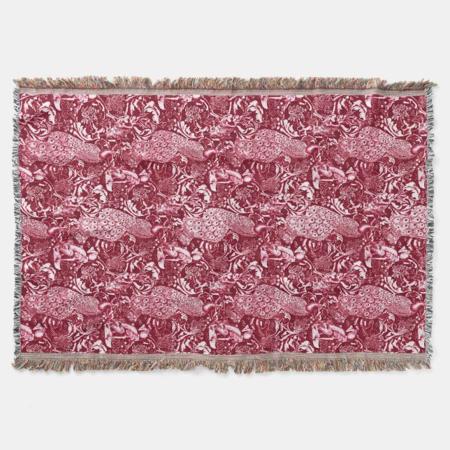 Couverture Art Nouveau Peacock Imprimer, Vin Bourgogne (Devant)