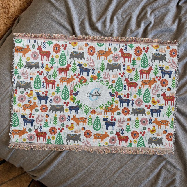 Couverture Art populaire scandinave Monogramme Motif Boho Mod (Créateur téléchargé)