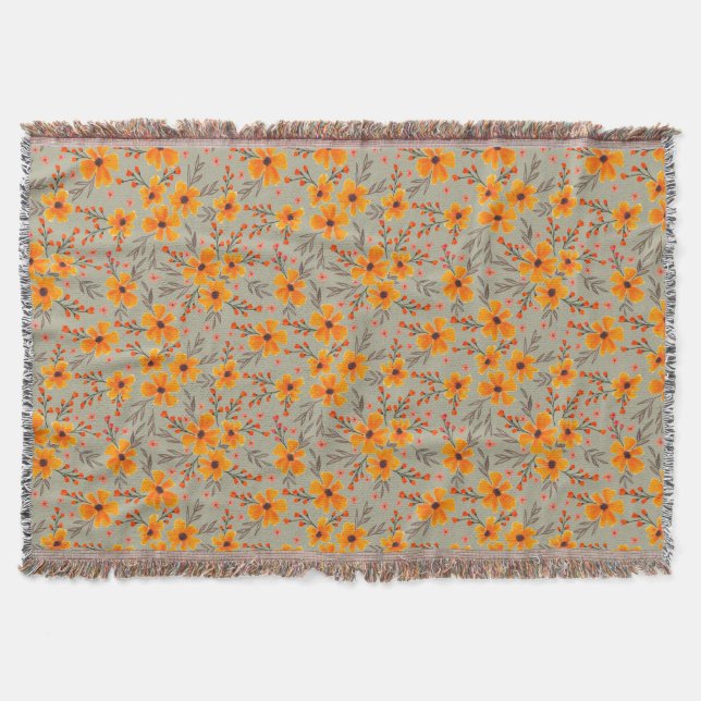 Couverture Automne Automne Floral Motif Sage Vert (Devant)