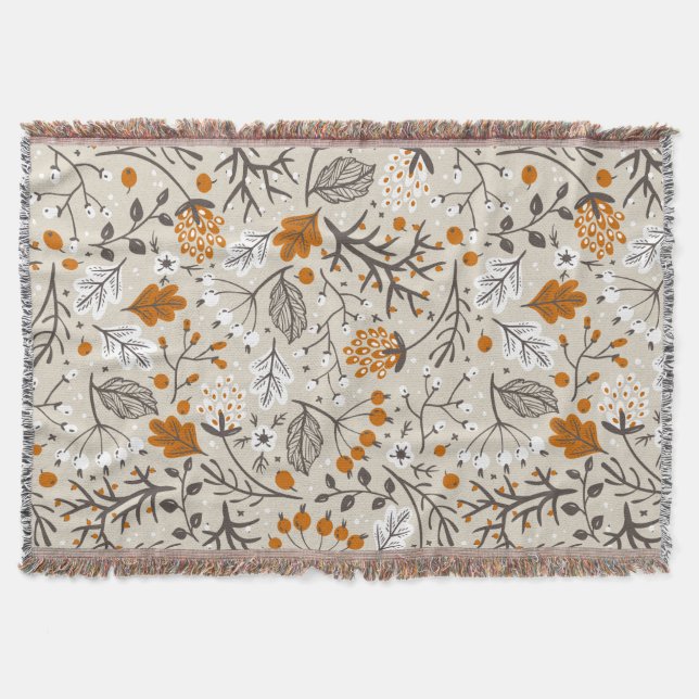 Couverture Automne Berries Feuilles et Branches Motif (Devant)