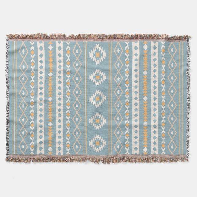 Couverture Aztec Crème orange bleu Mixte Motif V Motif (Devant)