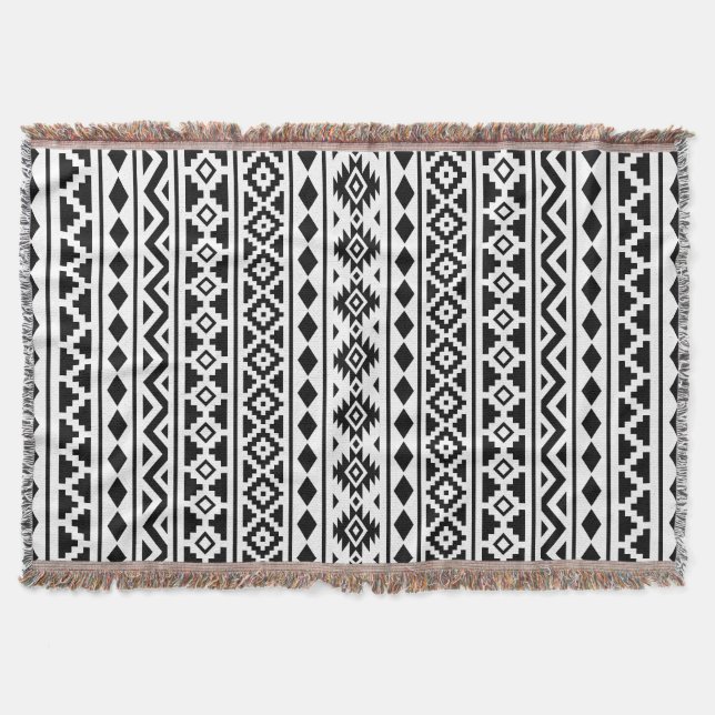 Couverture Aztec Essence Vertical Ptn II Noir sur Blanc (Devant)