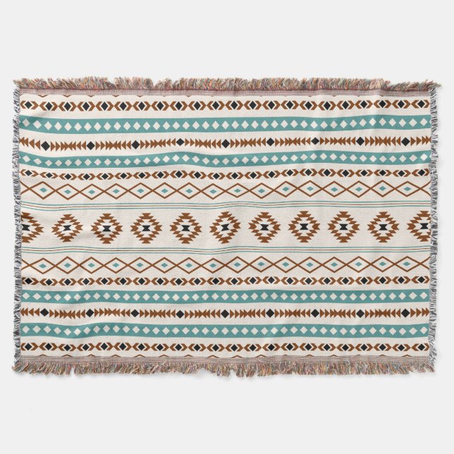 Couverture Aztec Turquoise Crème noire en terre cuite Motif m (Devant)