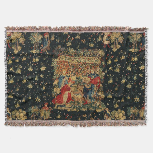 Couverture BAIN FALCONS BAIN Bleu Rouge Tapisserie médiévale  (Devant)