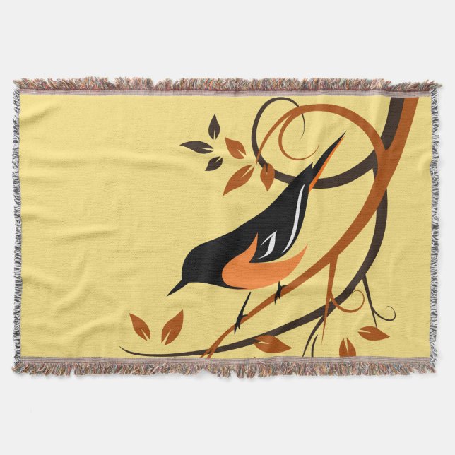 Couverture Baltimore Oriole Stylisé Design d'oiseaux (Devant)