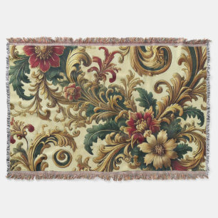 Couverture Baroque motif floral avec or, rouge, vert A