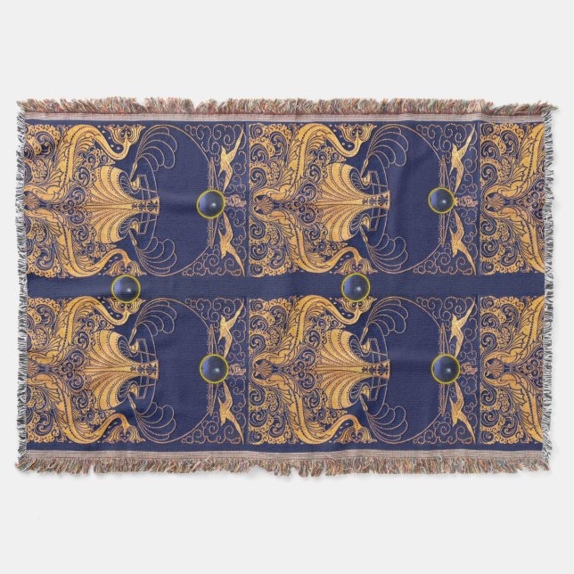 Couverture Bateau antique, Dauphins, Or, Bleu marine Nautique (Devant)